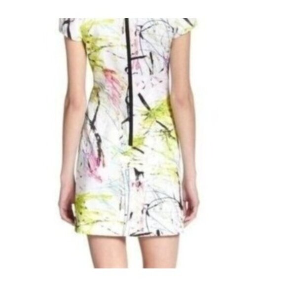 Milly of NY Multi Color Scribble Sheath Cocktail Mini Dress Size 2 Cap Sleeve - Picture 2 of 10